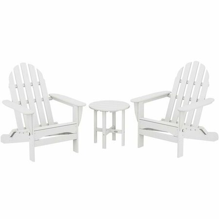 POLYWOOD Classic White Patio Set with Side Table and 2 Folding Adirondack Chairs 633PWS2141WH